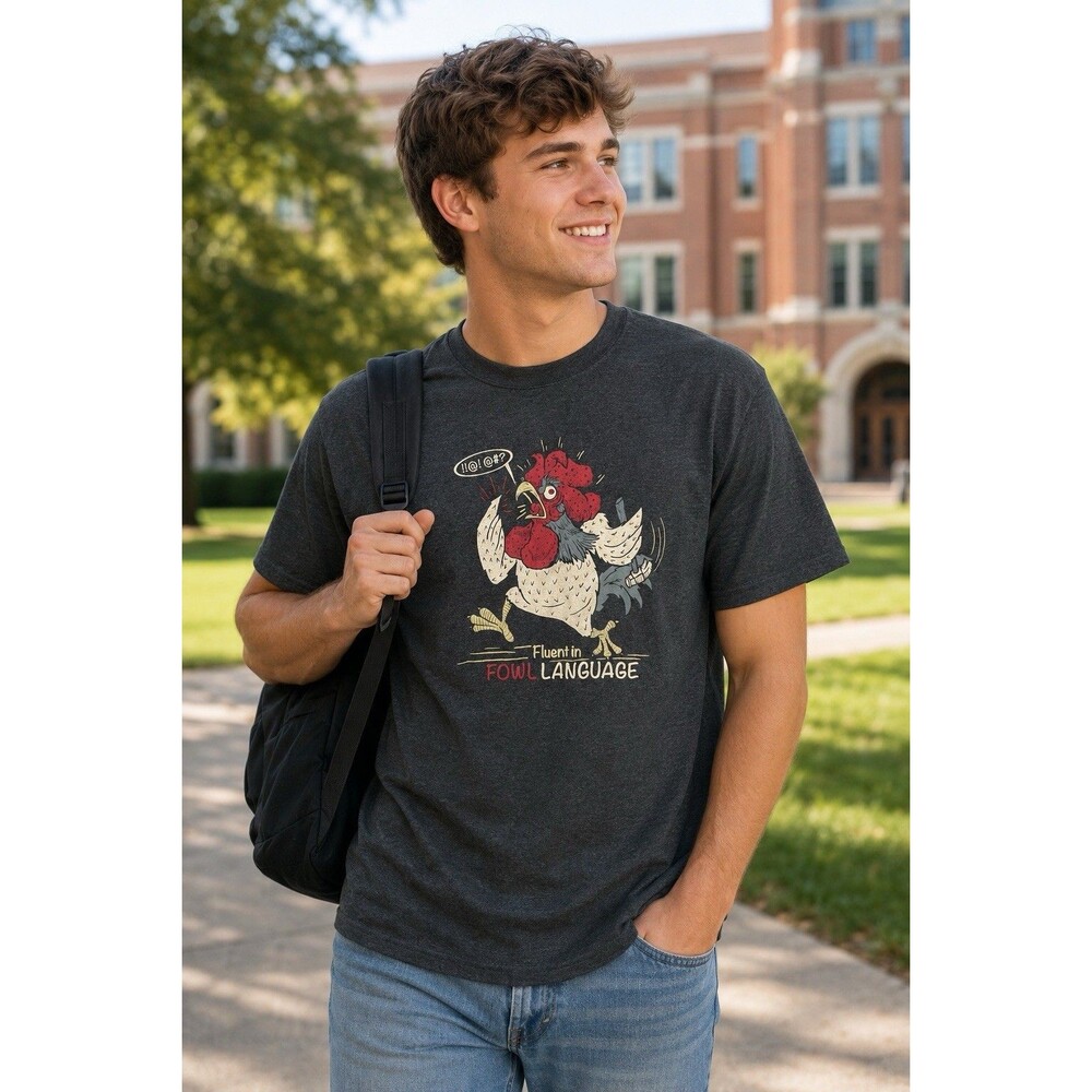 Fluent in Fowl Language Rooster Graphic T-Shirt Gray Delta Pro Weight Men’s XL